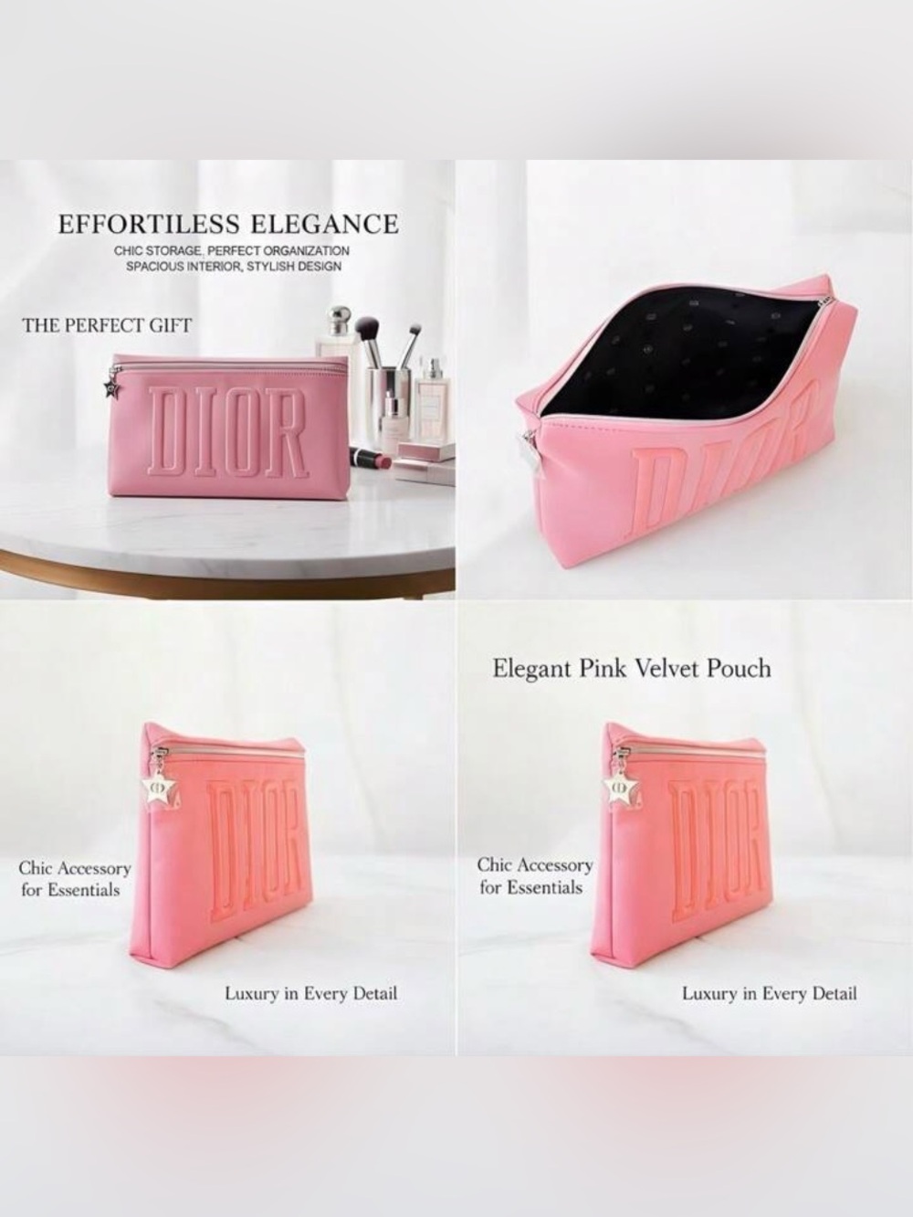 New w/ box Dior Beauty Pink  Pouch w/ Gold Star Zip Charm - Picture 4 of 4